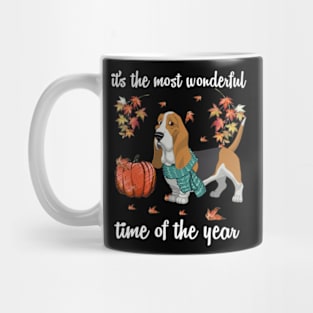 Basset Hound Dog Autumn Fall Most Wonderful Time Maple Gift Mug